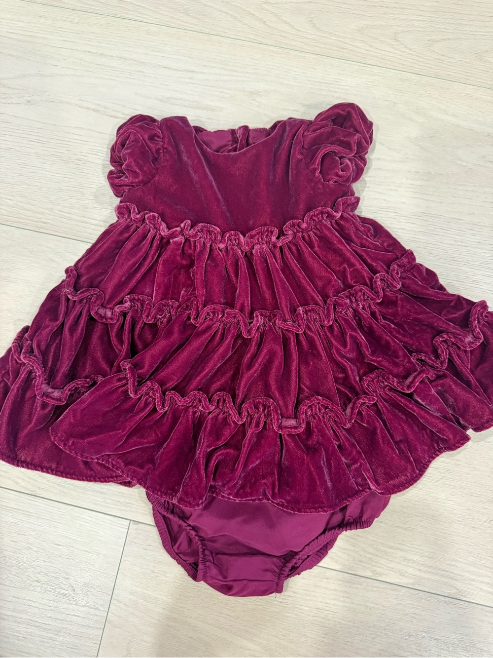 Janie and Jack Burgundy Velvet Ruffle Baby Dress | 3-6 months